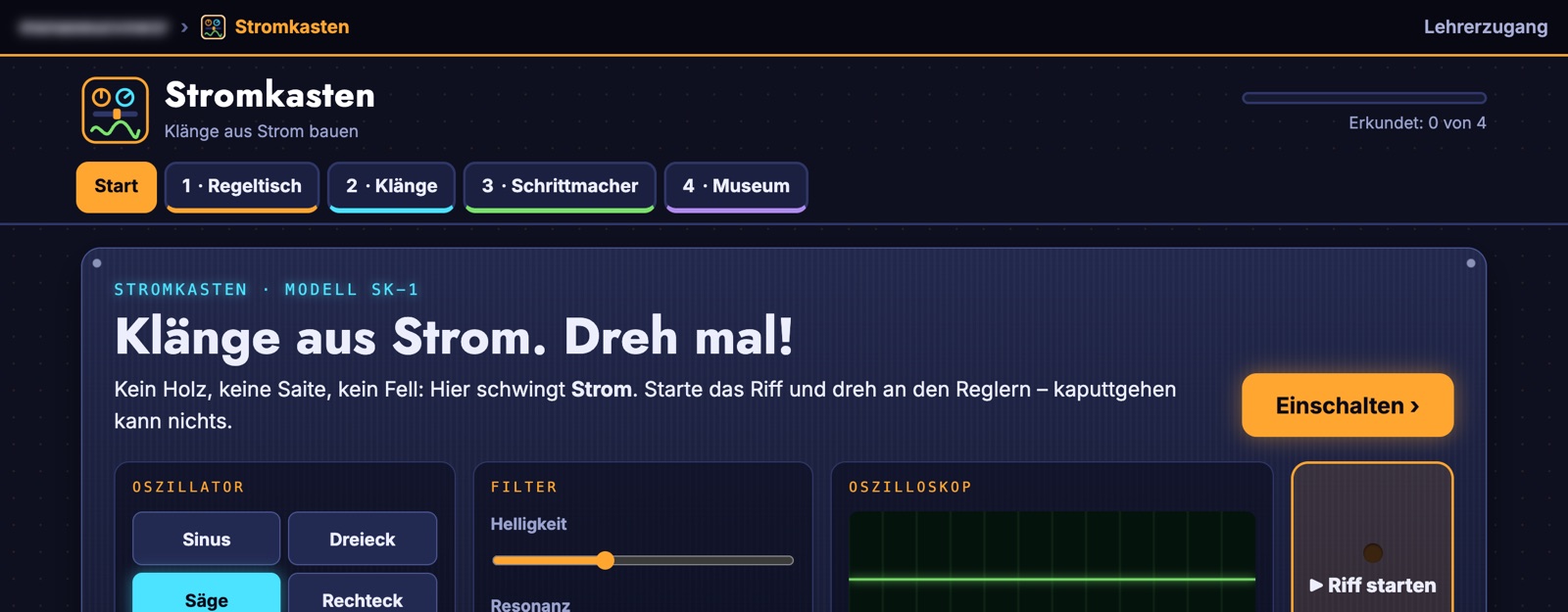Modul Stromkasten: ein Synthesizer mit Oszillator, Filter und Oszilloskop